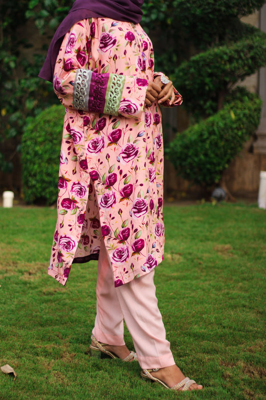 2 piece printed Linen Stitched suit