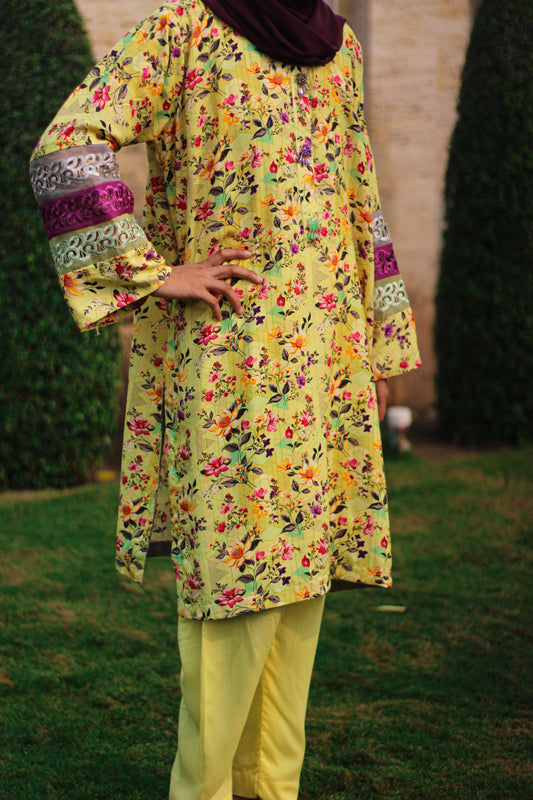 2 piece printed Linen Stitched Suit