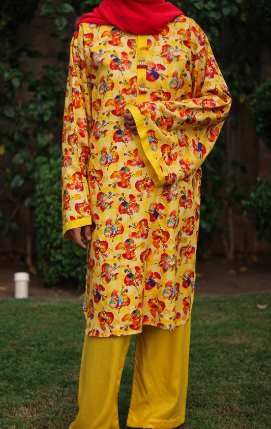 2 piece printed linen Stitched Suit