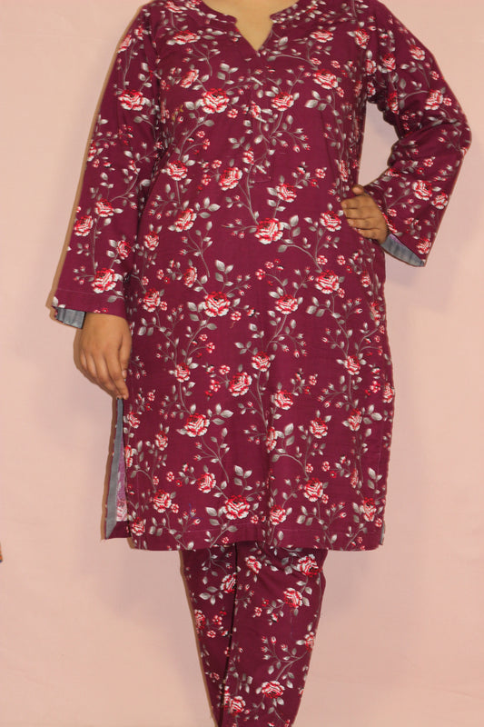 2 piece printed Khadar Stitched Suit